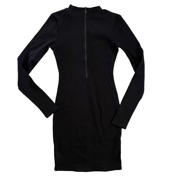 Naked Wardrobe Zip It Long Sleeve Ribbed Mini Dress Black Size Small New - Picture 3 of 13